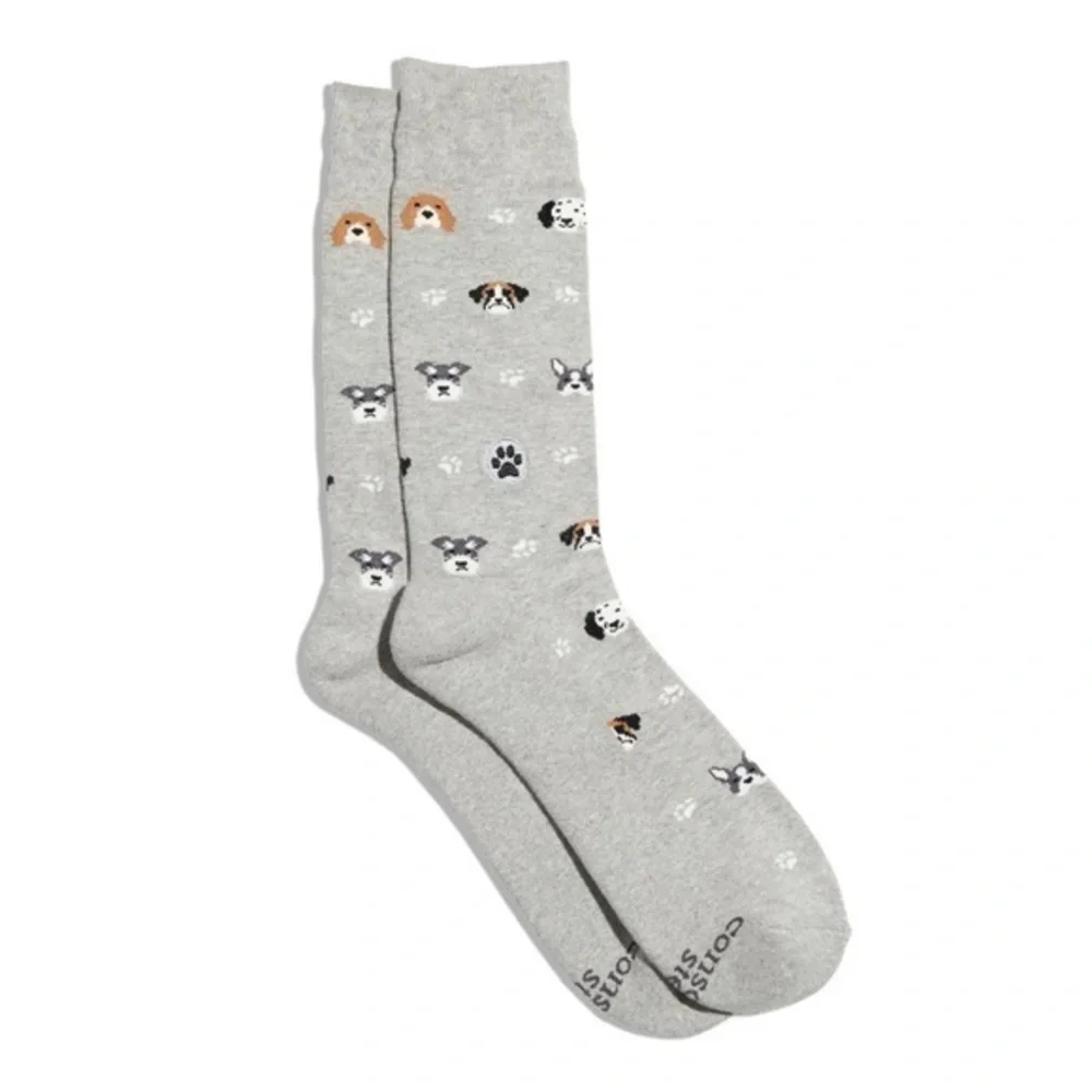 Conscious Step Gray Dog Print Socks small unisex